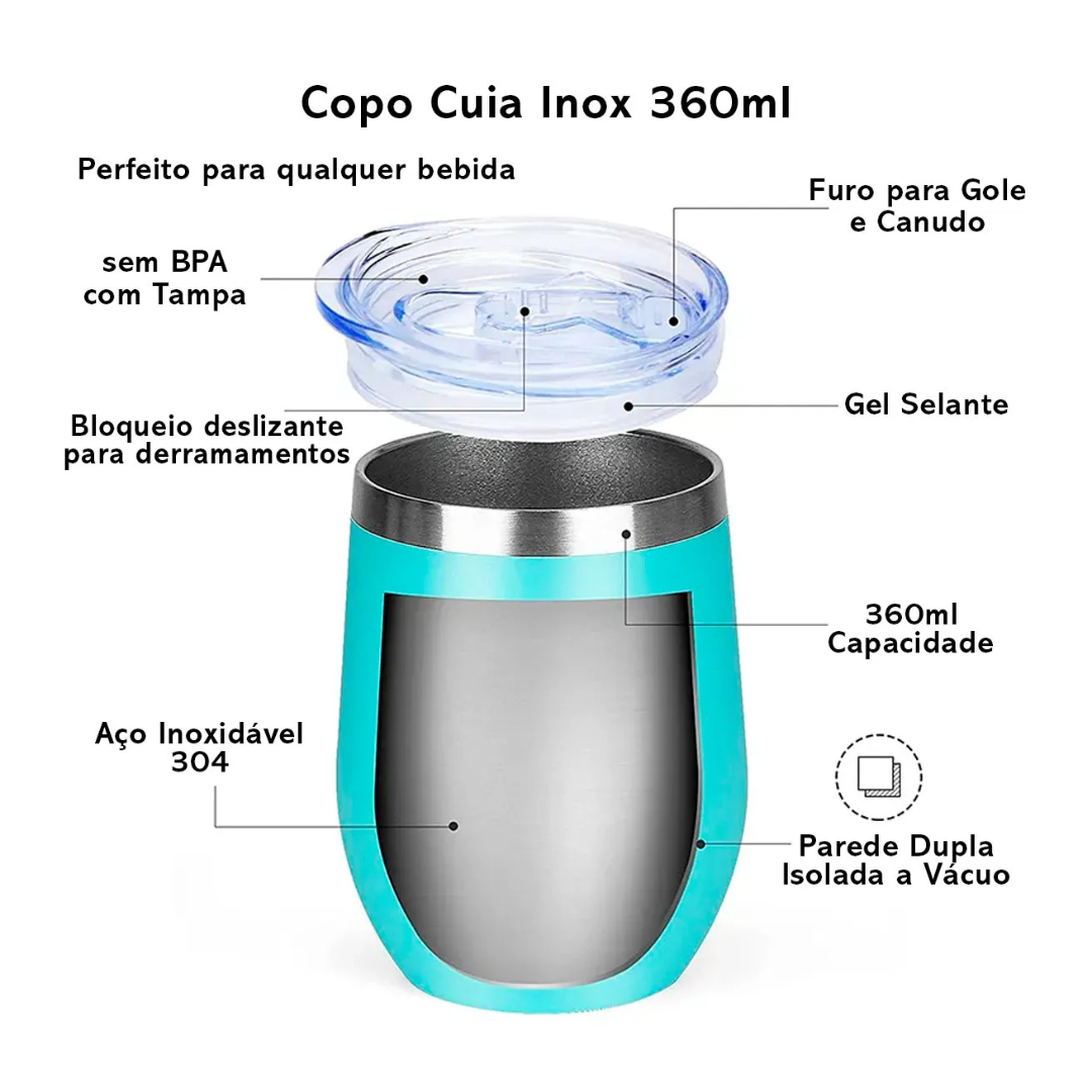 Copo Cuia Térmico Inox com Tampa Antivazamento 360ml