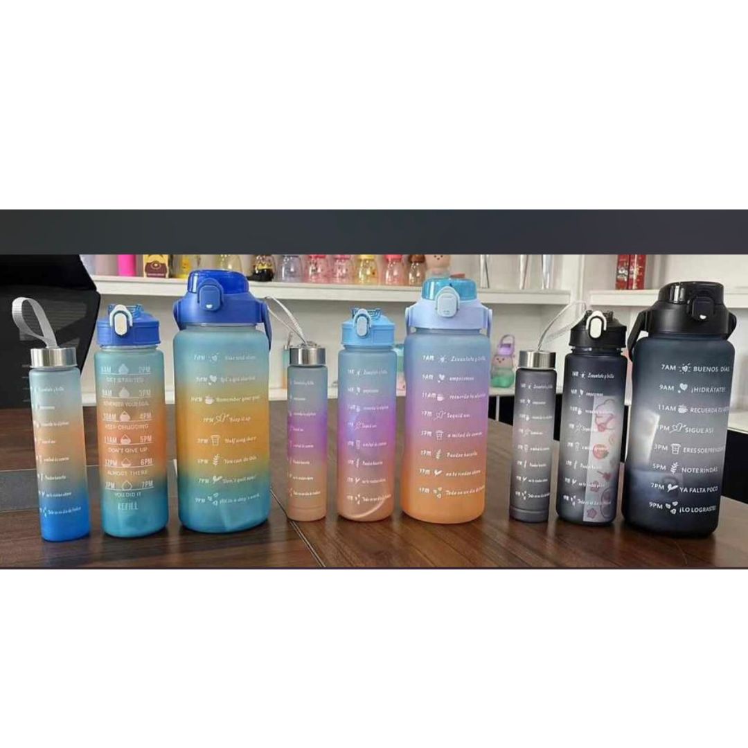 Kit 3 Garrafas motivacional Galão 300ml, 900ml e 2L - tiktok