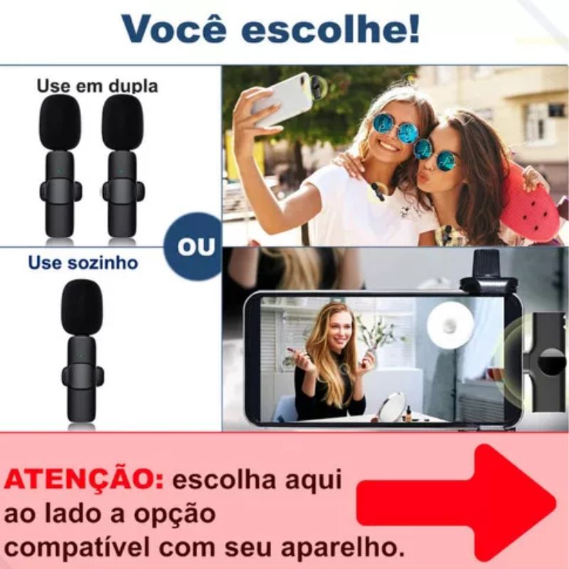 Microfone Lapela Celular Sem Fio Duplo Tipo C