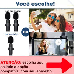 Microfone Lapela Celular Sem Fio Duplo Tipo C