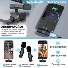 Microfone Lapela Celular Sem Fio Duplo Tipo C