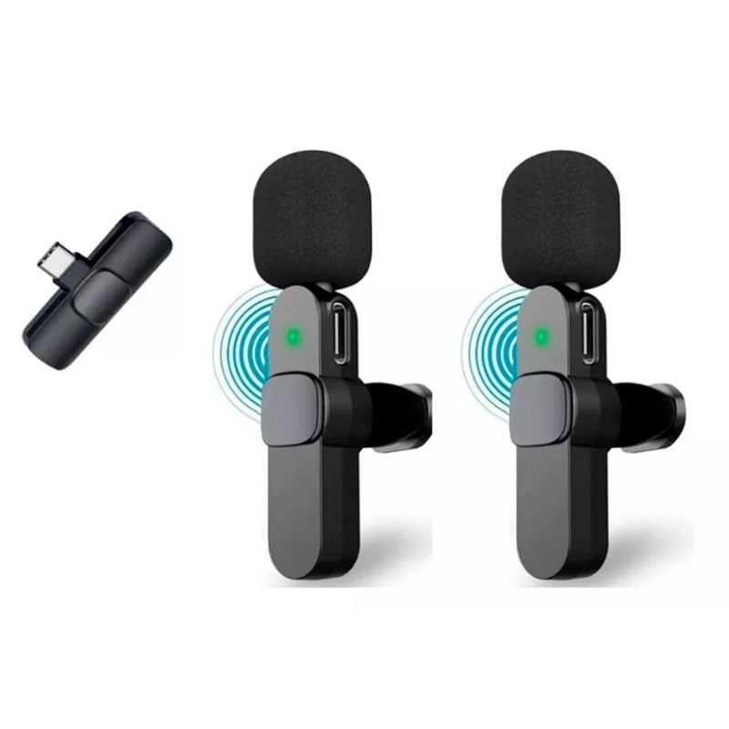 Microfone Lapela Celular Sem Fio Duplo Tipo C